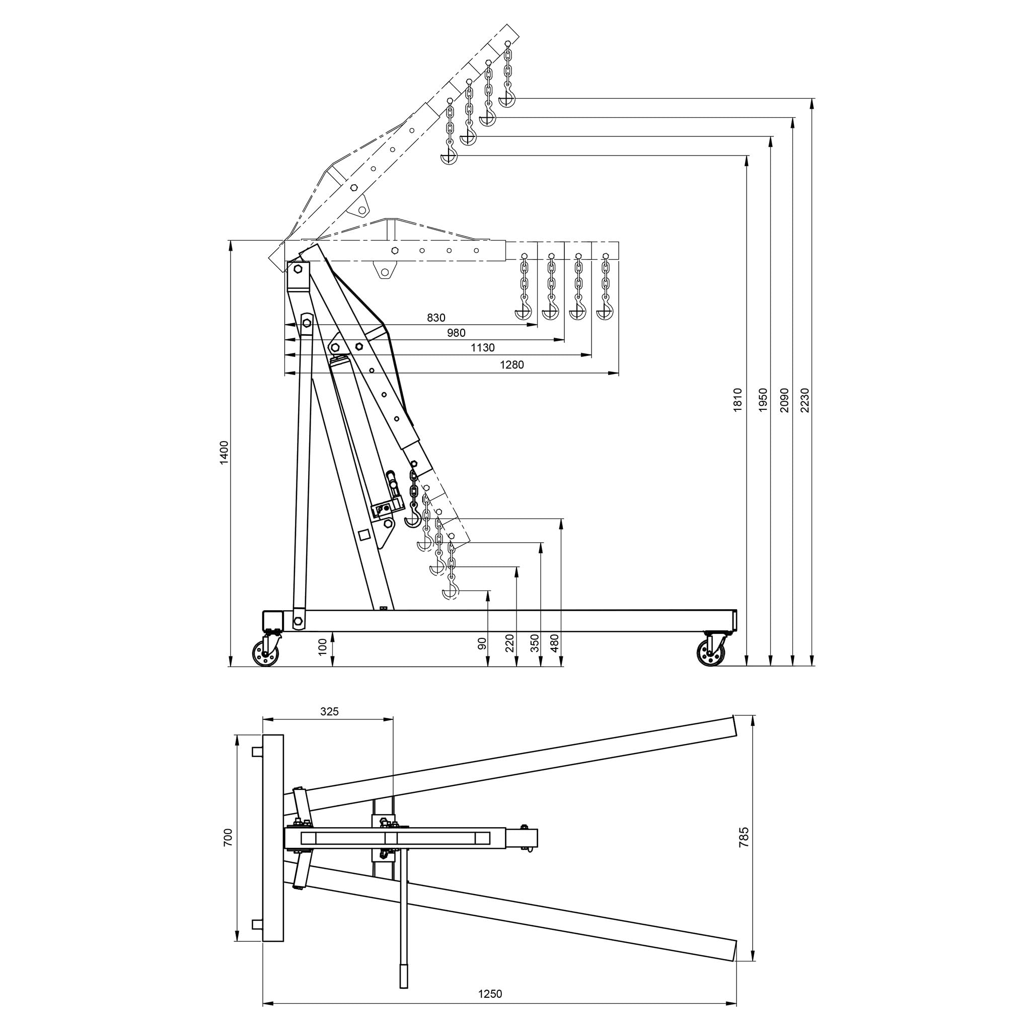 Wiltec Podnośnik hydrauliczny warsztatowy 500 kg z regulowanym wysięgnikiem 830-1280 mm, stabilna konstrukcja, załadunek pojazdów i prace przemysłowe