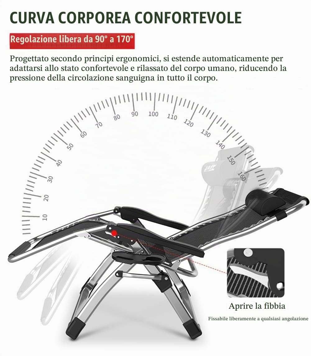 Sedie da Giardino Patio reclinabili per Persone Pesanti Sedie a Sdraio per Giardino a gravità Zero Sedie a Sdraio da sole200kg (Color : Silver)