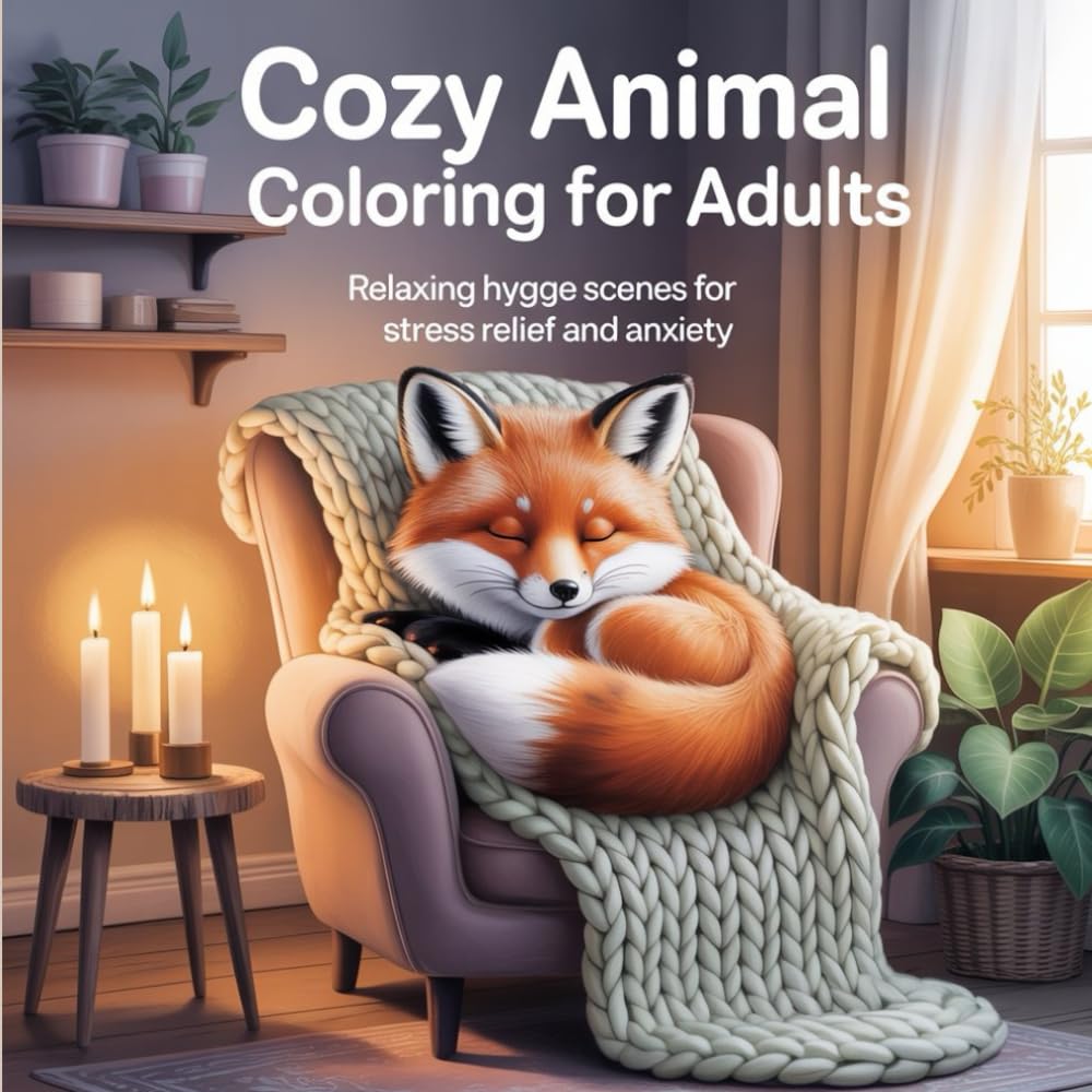 Cozy Animal Coloring Book for Adults: Relaxing Hygge Scenes for Stress Relief and Anxiety Simple & Bold Designs for Mindful Coloring
