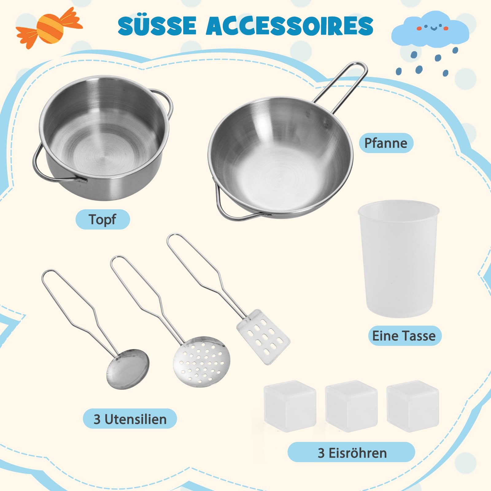 GOPLUS Kinderküche Holz, Spielküche Kinder mit Licht und Sound, Spielzeugküche mit Zubehör, Dunstabzugshaube, Eismaschine, Spüle, Mikrowelle & Ofen, Kinderspielküche für Kinder ab 3 Jahren (Weiß)