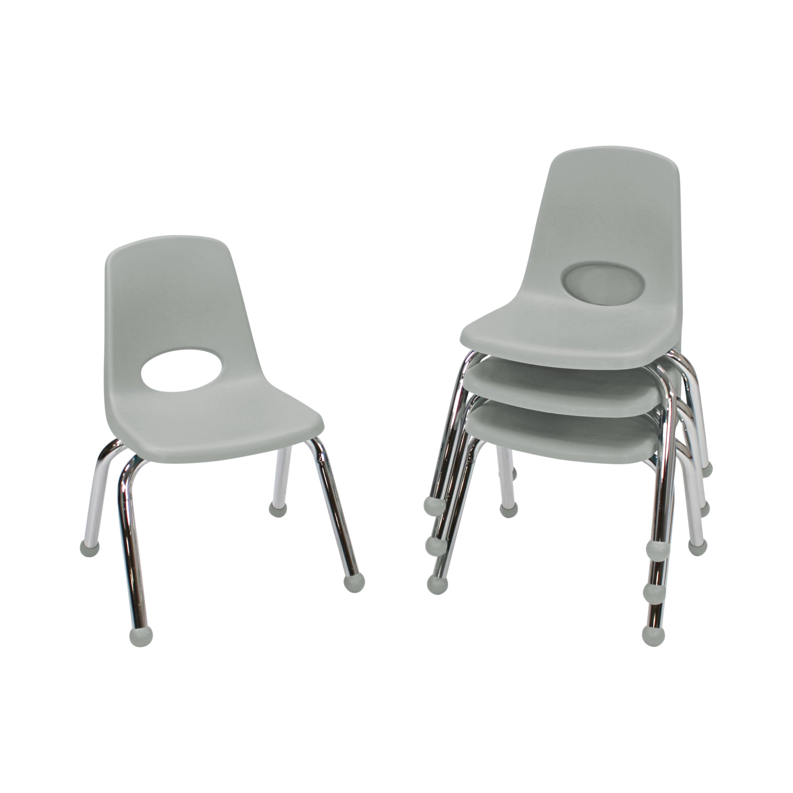 FDP 12" School Stack Chair with Ball Glides, Light Gray, 4-Pack, 10378-LG