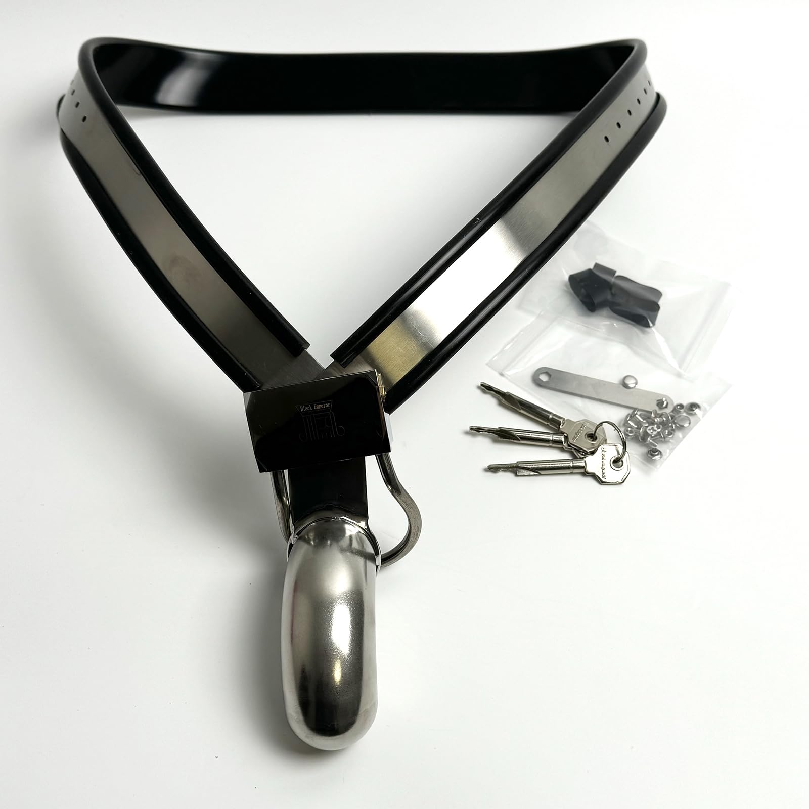Ceinture de chasteté réglable en acier inoxydable Hommes noire 90-120cm YILUQIFLY Cage Fétichiste BDSM