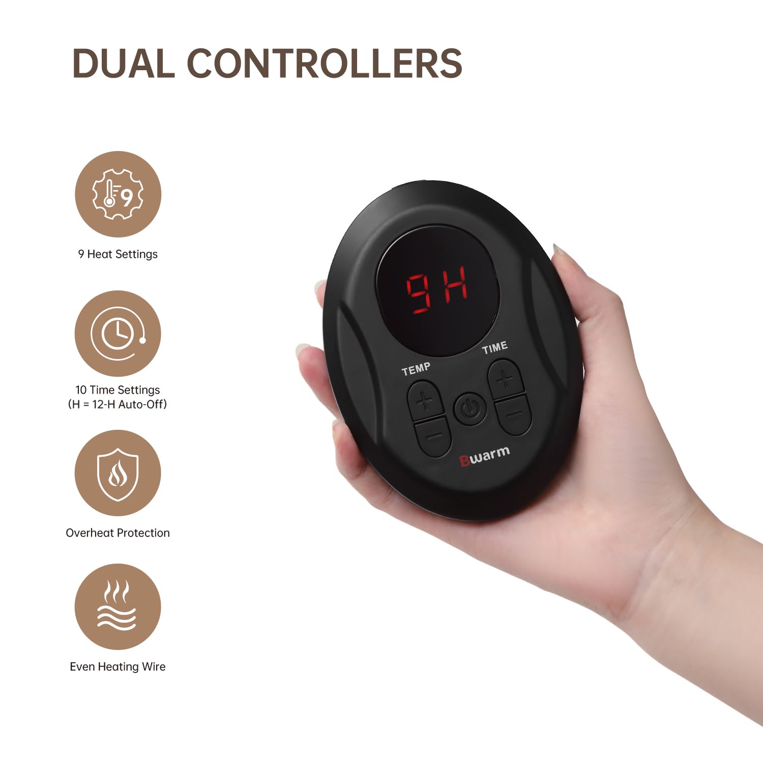 Bwarm Premium Quilted Electric Heated Mattress Pad Queen Size, 60" x 80", Bed Warmer, 9 Heat Settings, 1-12 Hours Auto Off, Soft and Cozy, Deep Pocket, Fast Heating, Machine Washable