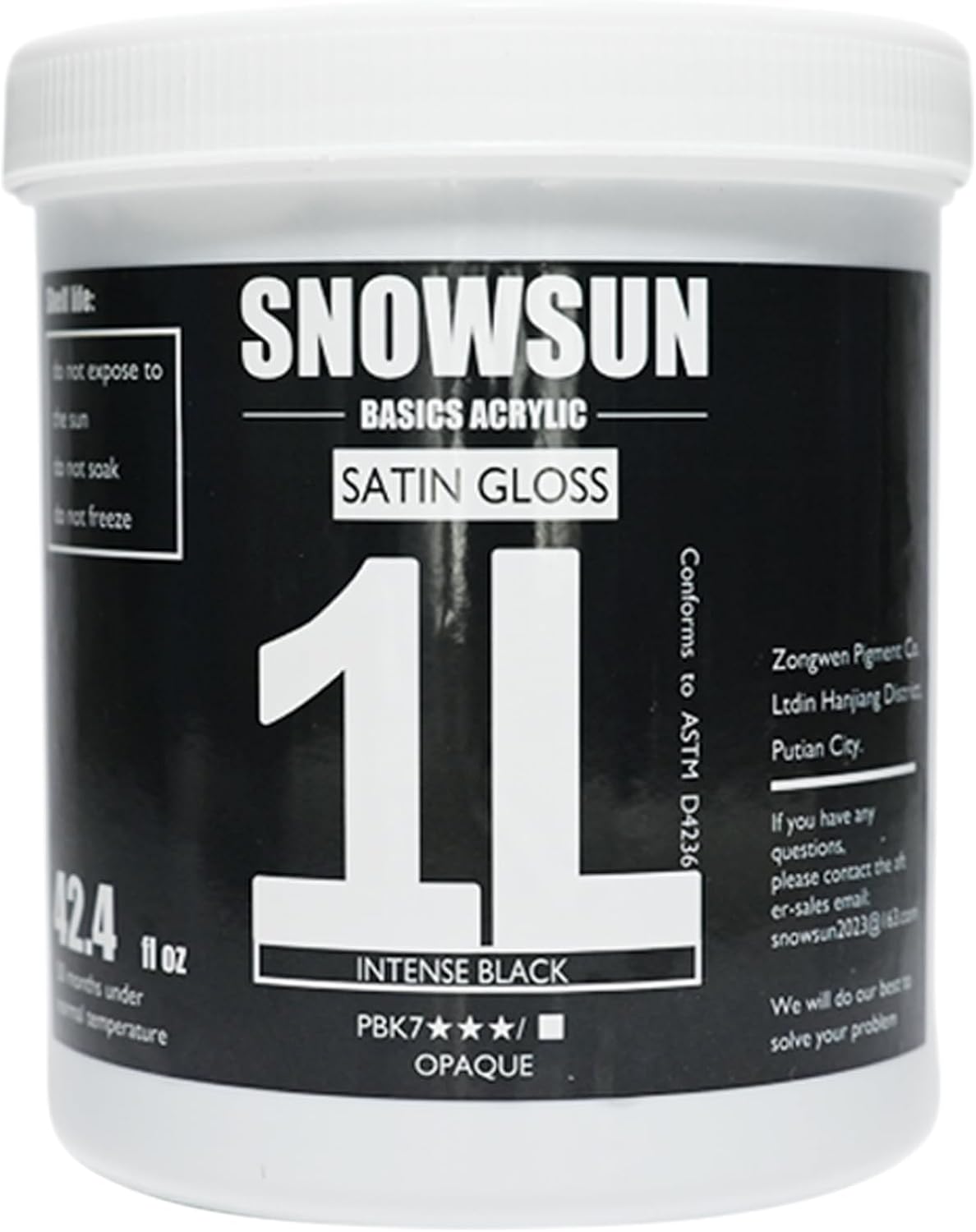 SNOWSUN Charcoal Black Acrylic Paint, 2 Pack 1 L /42.4 oz Large Bulk Acrylic Paints, Gloss Non-Toxic Heavy Body Paints - Thick Art Paints for Multi-Surface Canvas Wood Ceramic Fabric Wall- Ideal for Artists & Beginners