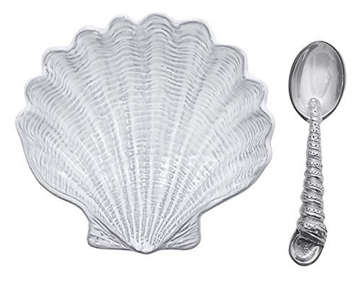 MARIPOSA Scallop Ceramic Canape Plate with Spoon, Grey