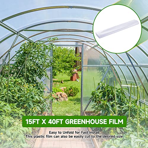 Topsoon Greenhouse Film 15 Feet By 40 Feet Uv Resistant Greenhouse Covering Plastic Lifespan Up To 4 Years Clear Polyethylene Film #TOP2