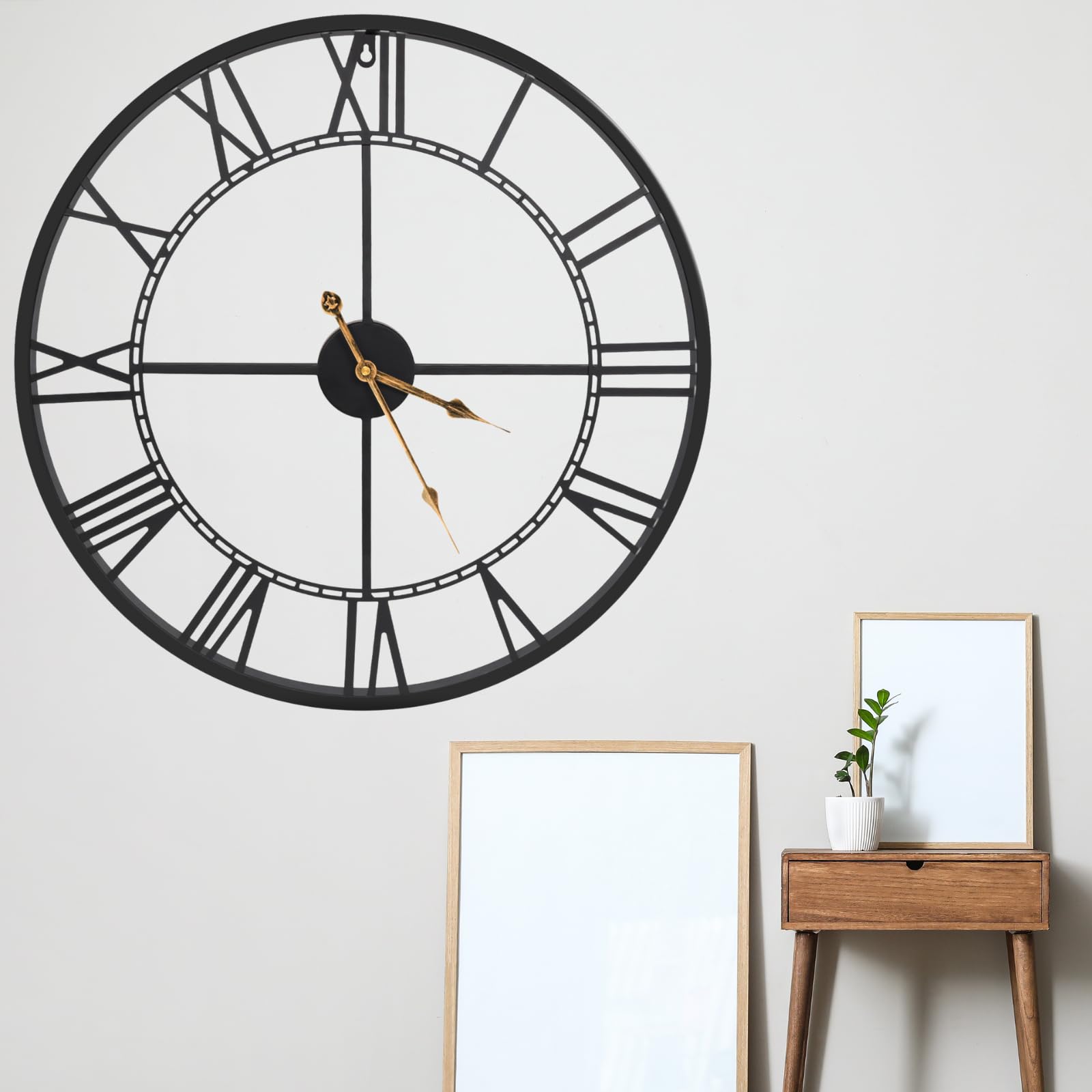 30 Inch Large Black Metal Wall Clock for Living Room Decor, Silent Non-Ticking Analog Wall Clock Battery Operated, Modern Metal Wall Clock for Bedroom, Kitchen, Office - Roman Numerals