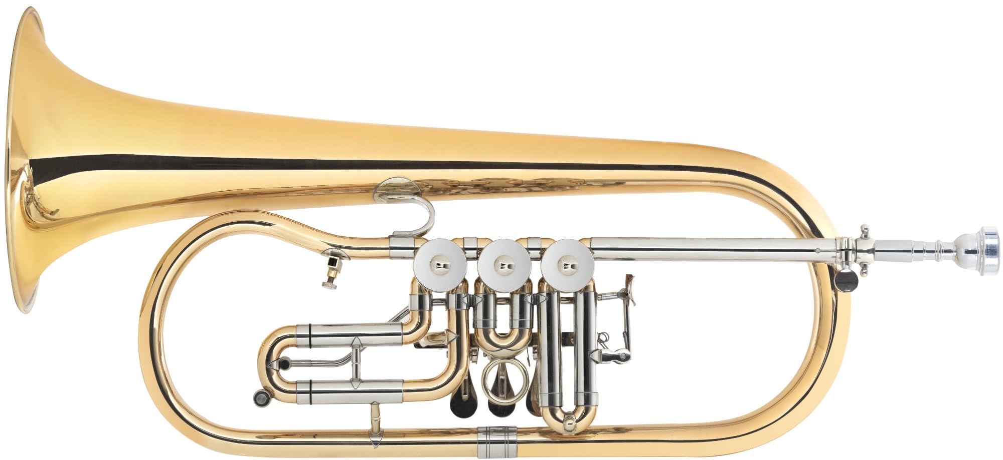 FH-24GL Bb-Flügelhorn - Goldmessing, klarlackiert - Perfekt für traditionelle Blasmusik - Schallstück-Ø: 160 mm, Bohrung: 10,5 mm - Trigger am 3. Ventil - Inkl. Mundstück & Leichtkoffer