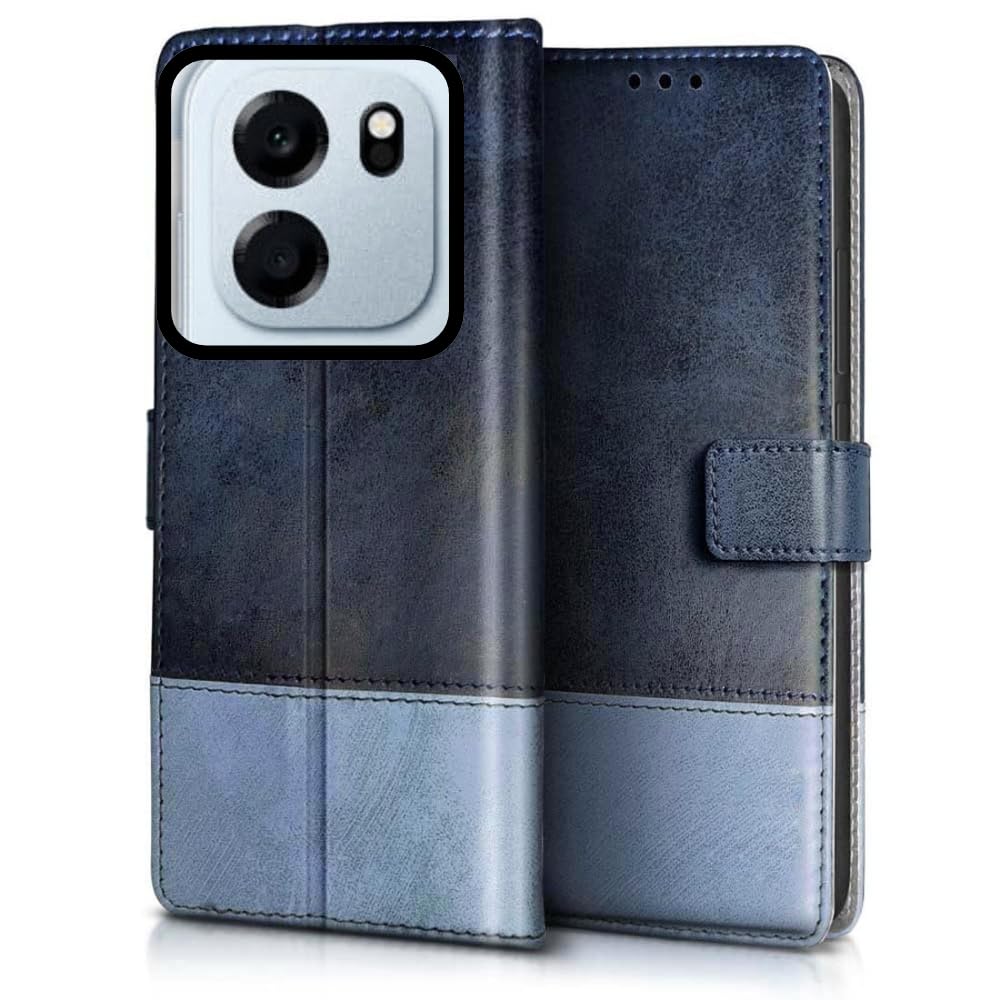 Leather Flip Case Cover Compatible with Back case Cover for Oneplus Nord CE6 5G |Dual Colour||Hand-Stitched Leather Finish| Lightweight| Inbuilt Card Pockets |(Aqua)