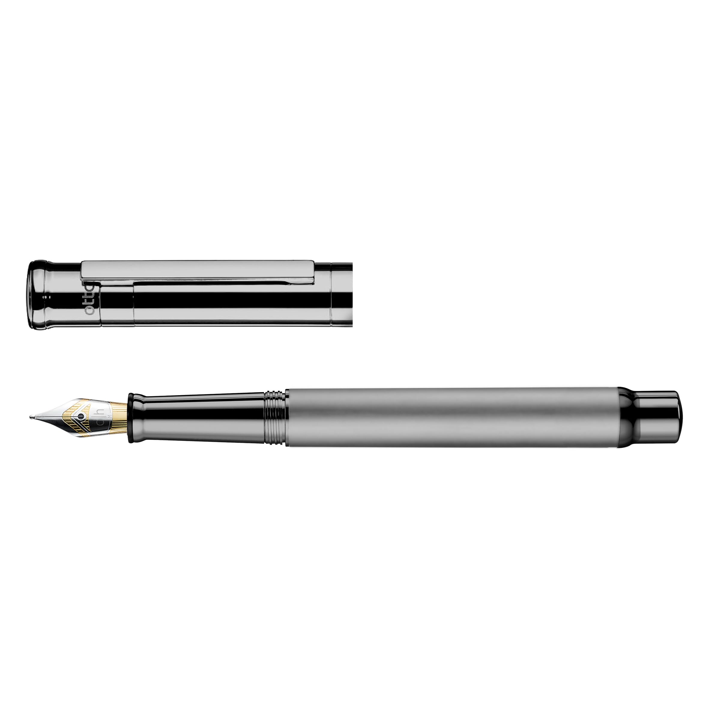 Otto Hutt Design 04 - Penna stilografica, con fusto laccato opaco, parti e manicotti in ottone satinato, rivestimento in rutenio, molla in acciaio, spessore penna: M, 018-11629
