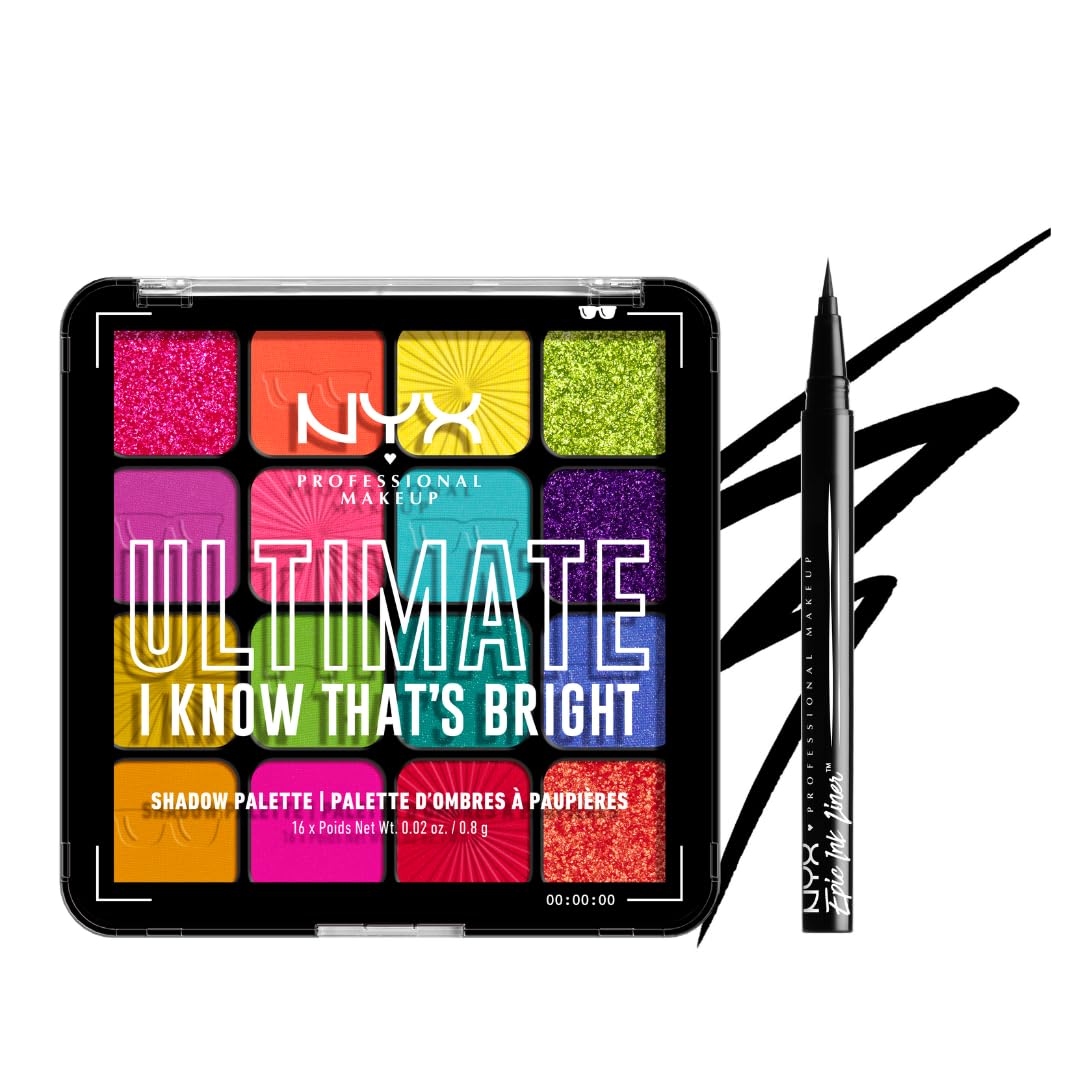 PACK NYX Professional Makeup Paleta de Sombras I Know That'S Bright + Epic Ink Liner Negro