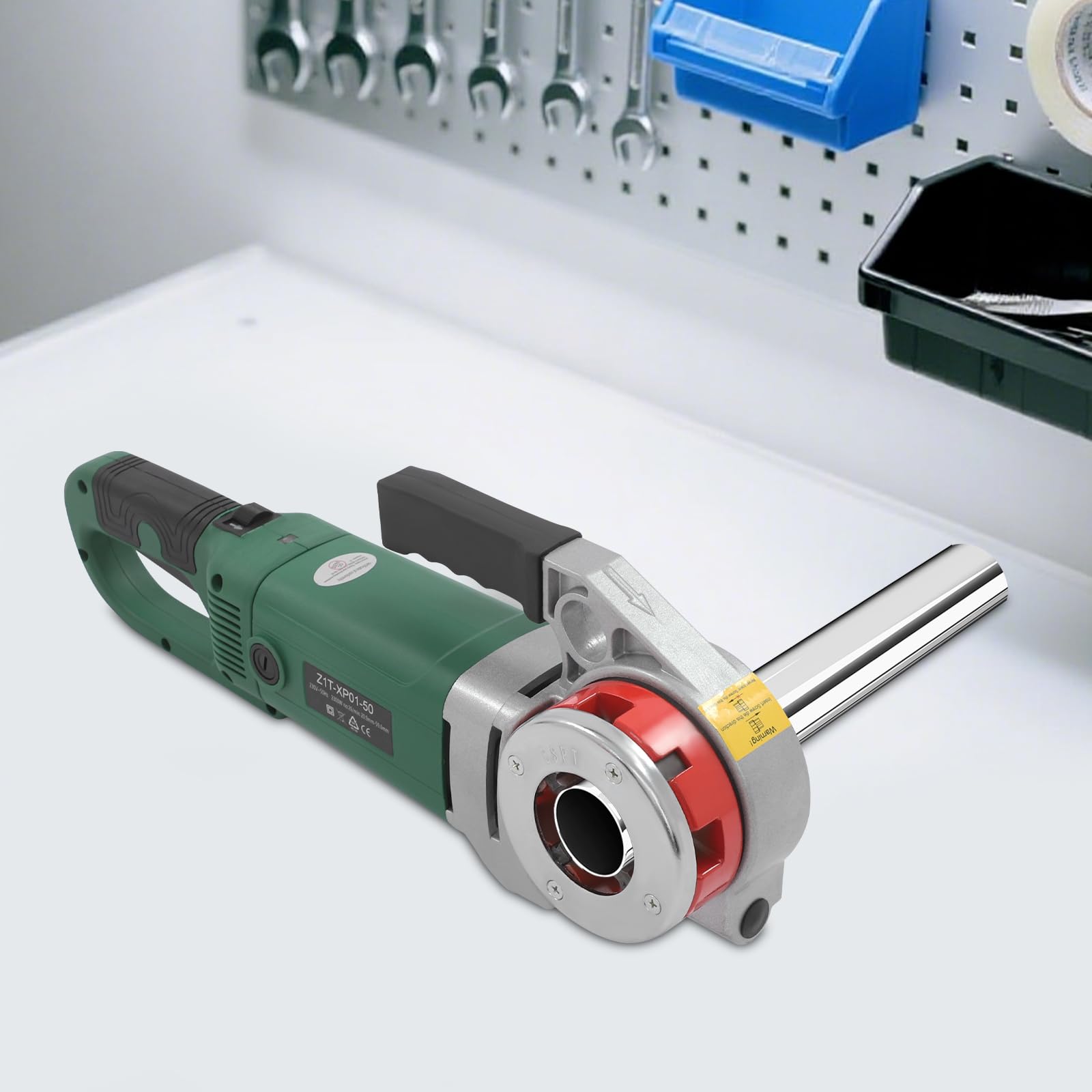 Elektryczna gwintownica do rur 2300 W, profesjonalny zestaw z 6 szczękami tnącymi 1/2"-2", przenośny gwintownik do rur ocynkowanych i metalu, w zestawie walizka, ciemnozielona