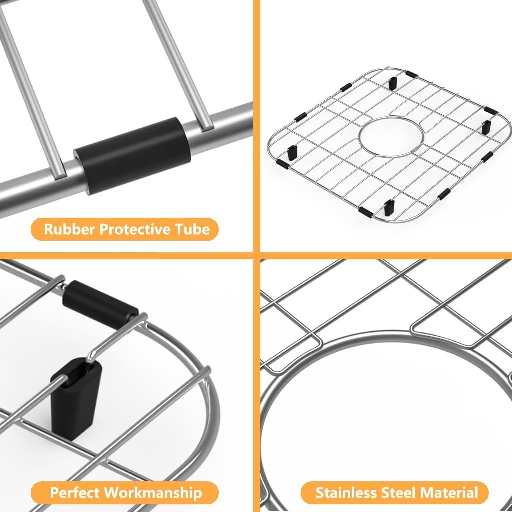 Stainless Steel Sink Protectors for Kitchen Sink,2 Pack 12.25"×11.5" Metal Sink Rack with Center Drain Hole, Kitchen Sinks Protector Grid Sink Grate for Single Bowl Bottom of Kitchen Sinks