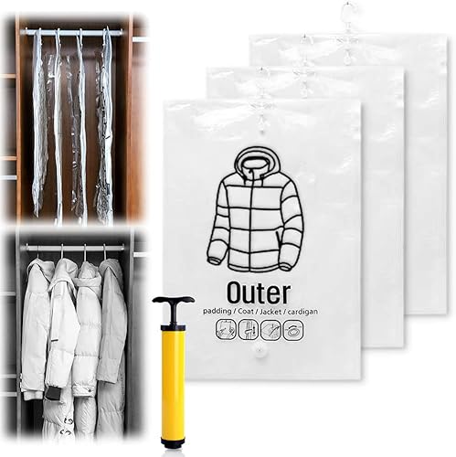 Vista 12 de Bolsas de almacenamiento colgantes al vacío, bolsa de almacenamiento reutilizable para colgar compresible, bolsas ahorradoras de espacio con bombas