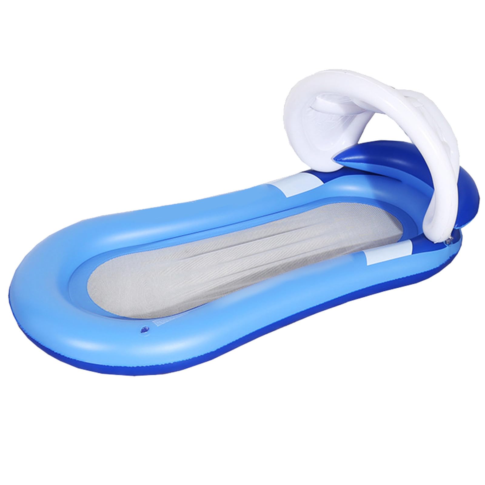 BESPORTBLE Cama Flotante Inflable y Hamaca de Agua para Adultos, Tamaño Mediano, con Toldo Desmontable, Respaldo y Malla de Nailon, para Piscina, Playa y Lago, Flotador Reclinable Azul
