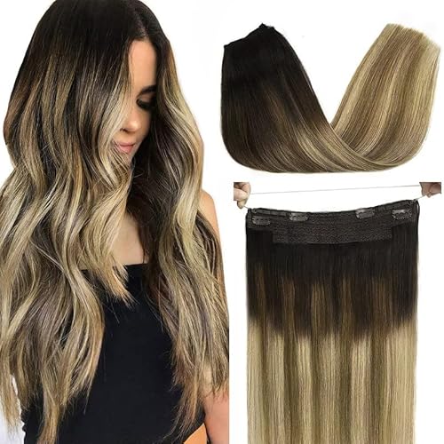 GOO GOO Human Hair Extensions Wire Hair Extensions Ombre Brown to Dirty Blonde 70g 12 Inch Remy Human Hair Extensions Layered Hairpiece Trick Hair Extensions Natural Hair