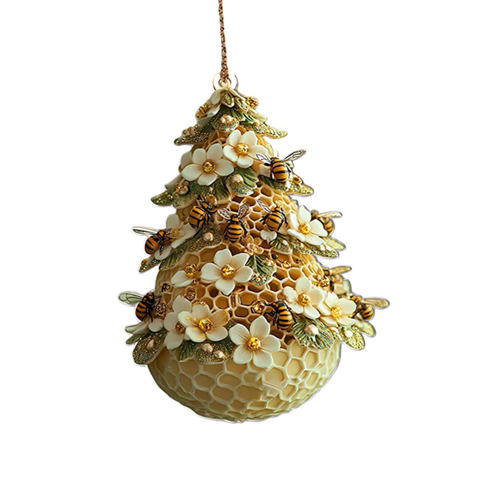Kalttoy Bees Honeycombed Christmas Tree Shape 2D Acrylic Pendant Charm for Holiday Parties Decoration Indoor Hanging Craft Honeycombed Christmas Tree Acrylic Ornament