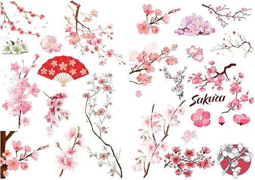 Pegatinas para planificador, diseño de flores de cerezo de Sakura rosa, precortadas, anti-UV, impermeable, decoración de álbum de recortes, diario,