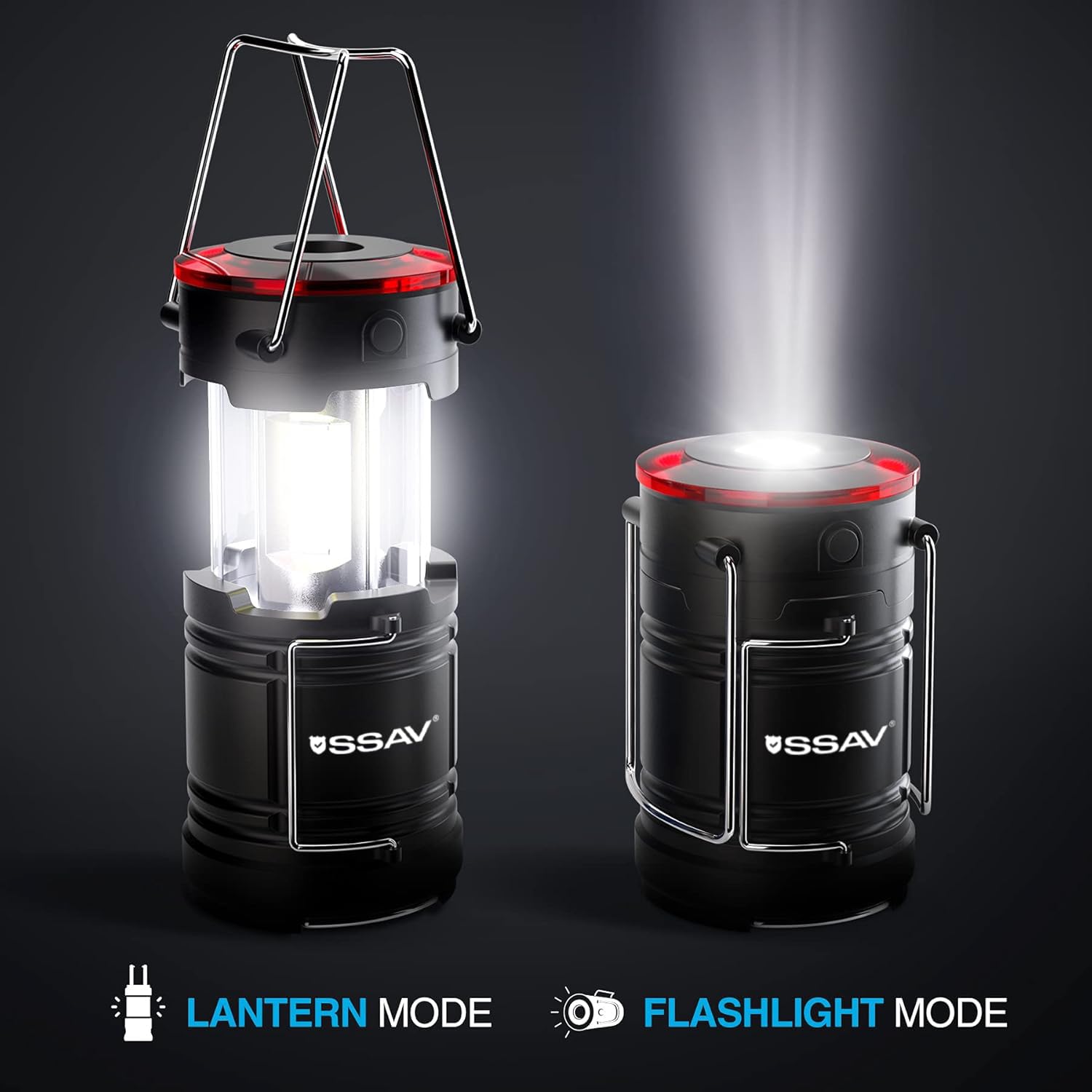 Lanterna da campeggio, lanterne a LED, kit di sopravvivenza adatto per uragano, luce di emergenza per tempesta, interruzioni, lanterne portatili all'aperto, nero, pieghevoli, batterie incluse