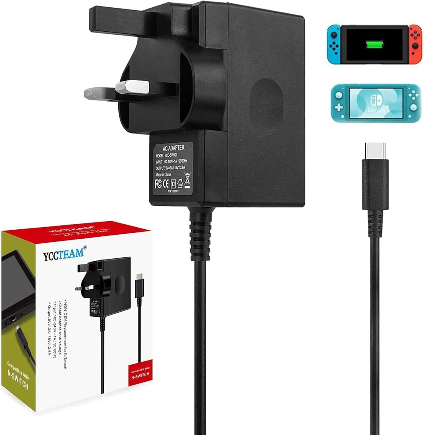 45W Charger for Switch 1/2 /Switch OLED/Switch Lite, 2Hours 15V/3A Fast Charging AC Adapter 5FT Type-C Cable Power Supply for Switch1/ 2 / Lite/Dock and Switch Pro Controller - Support TV Mode — view 9