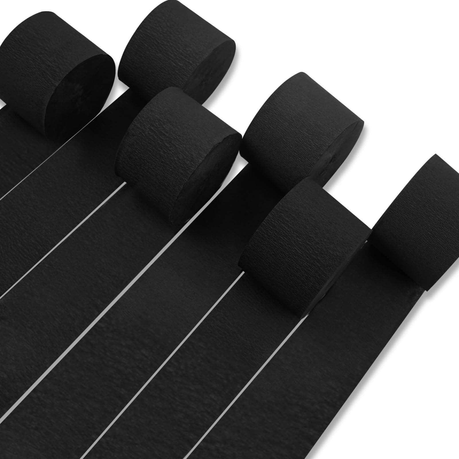 PartyWoo Crepe Paper Streamers 6 Rolls 492ft, Pack of Black Crepe Paper Party Streamers for Birthday, Wedding Decorations (1.8 in x 82 Ft/Roll)