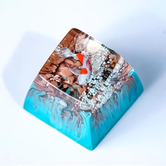 Koi Fish Keycap Rocky Ocean Handmade Artisan Keycap Cute Key Caps Custom Keycaps Keyboard Caps Resin Keycaps for Cherry MX Mechanical Keyboard Lovers Gift
