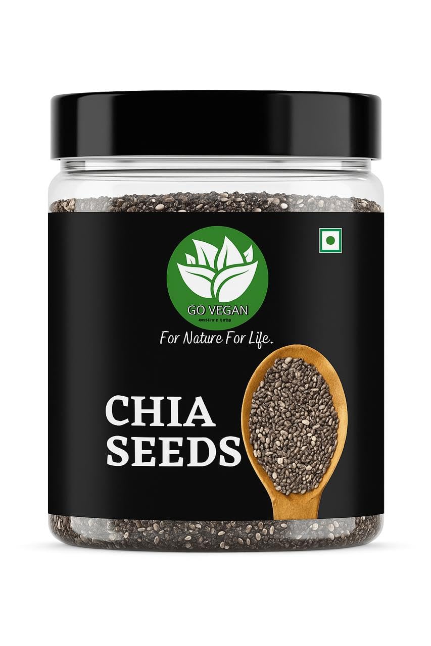 Go Vegan Raw Chia Seeds - 250 Gram Jar Pack | Omega 3 and Fibe Seeds for Weight Management | Rich in Calcium, Protein & Fibre