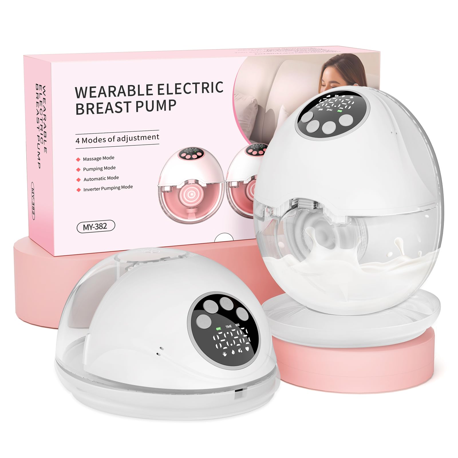 SeyYega Milchpumpe Elektrisch Tragbare, Elektrische Milchpumpe Handsfree 4 Modi 12 Stufen mit 17/19/21 mm komfortabler Flansch, Privat, mit Ersatzzubehör im Lieferumfang Weiß (2 Packs)