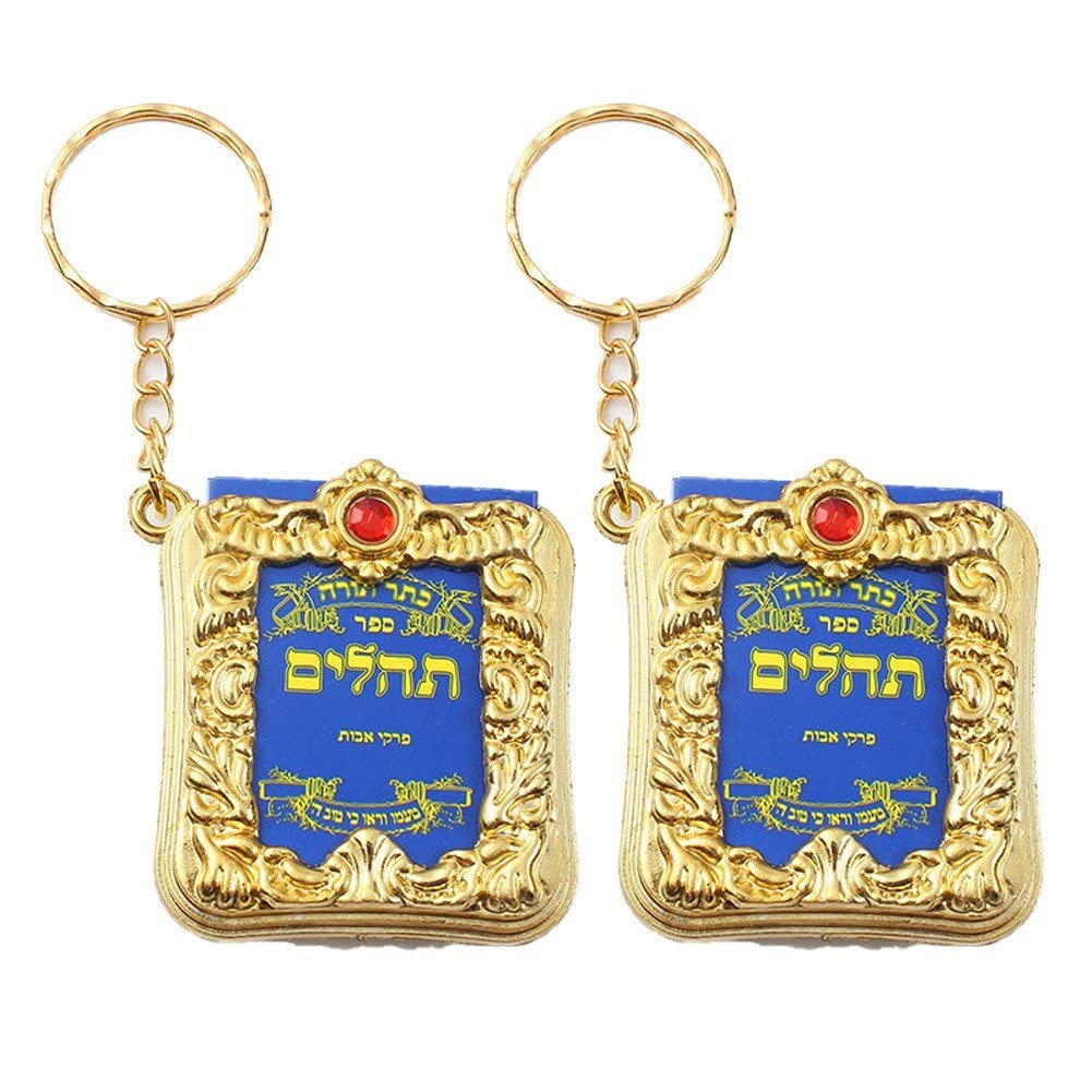 Luxylei Gold Religious Keyring Mini Judaism Hebrew Bible Keychain Miniature Real Bible Pendant Book Keyring For Religious Gift