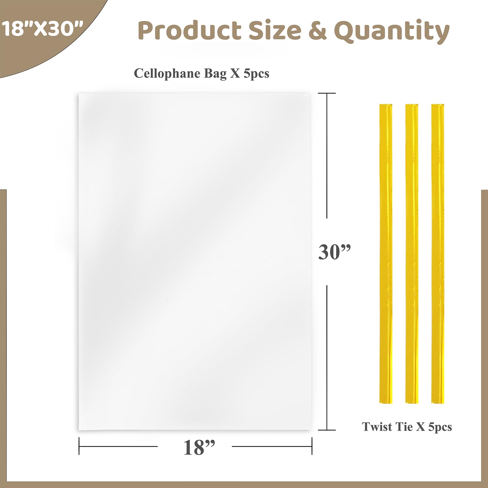WIKDAY Cellophane Wrap for Gift Baskets 5 PCS 18x30 Inches Large Clear Cello Gift Bags with Ties Plastic for Gift Giving, Packaging Products