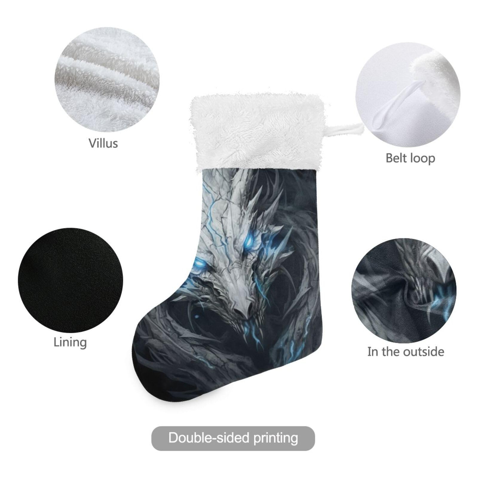 Blaue Augen Drache Weihnachtsstrümpfe, 45 cm großer Weihnachtsstrumpf Kamin hängende Strümpfe Dekor – 1 Packung