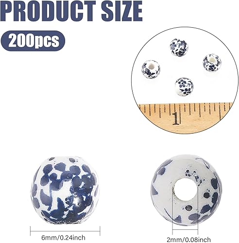 Miniatura 2 de CHGCRAFT Cerca de 200 cuentas de porcelana impresas hechas a mano con forma redonda, cuentas espaciadoras de color azul prusiano, cuentas sueltas