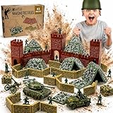Picture of Creatiles Military Battlefield Base Magnetic Tiles Building Blocks - Army War Themed Playset for Imaginative Military Building and Learning - STEM Education Toy WW1 WW2 - Great Birthday Gift for Boys