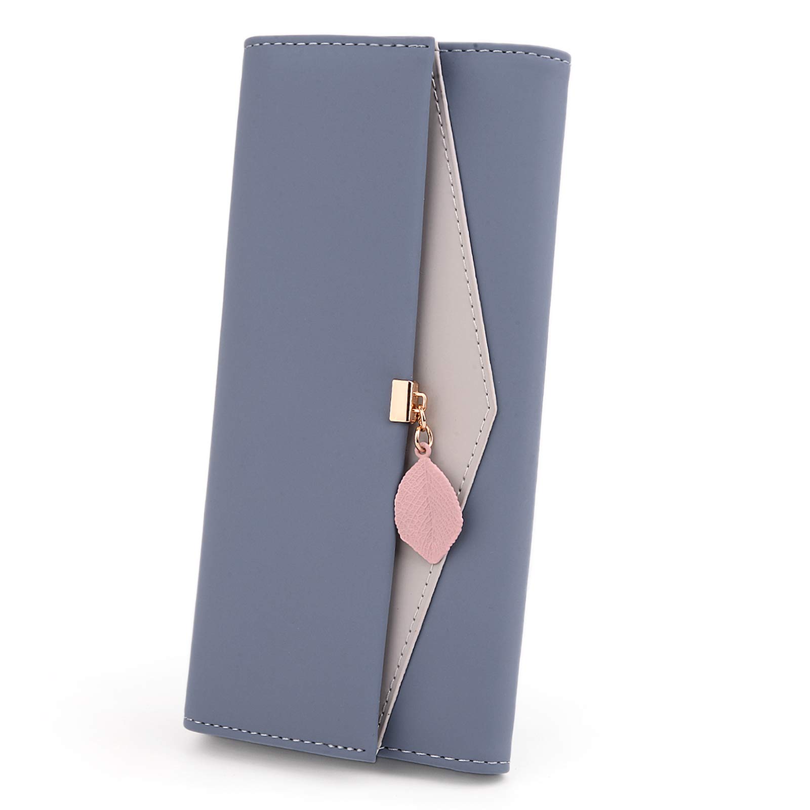 UTO RFID Wallet for Women PU Leather Leaf Pendant Card Holder Phone Checkbook Organizer Zipper Coin Purse | Leaf Pendant, Card Holder, Phone,
