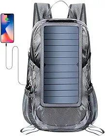 Mochila com Placa Solar Portátil, 30 Litros, Painel Fotovoltaico 6.5W, Preta, Alumínio, Sistema de Energia Solar