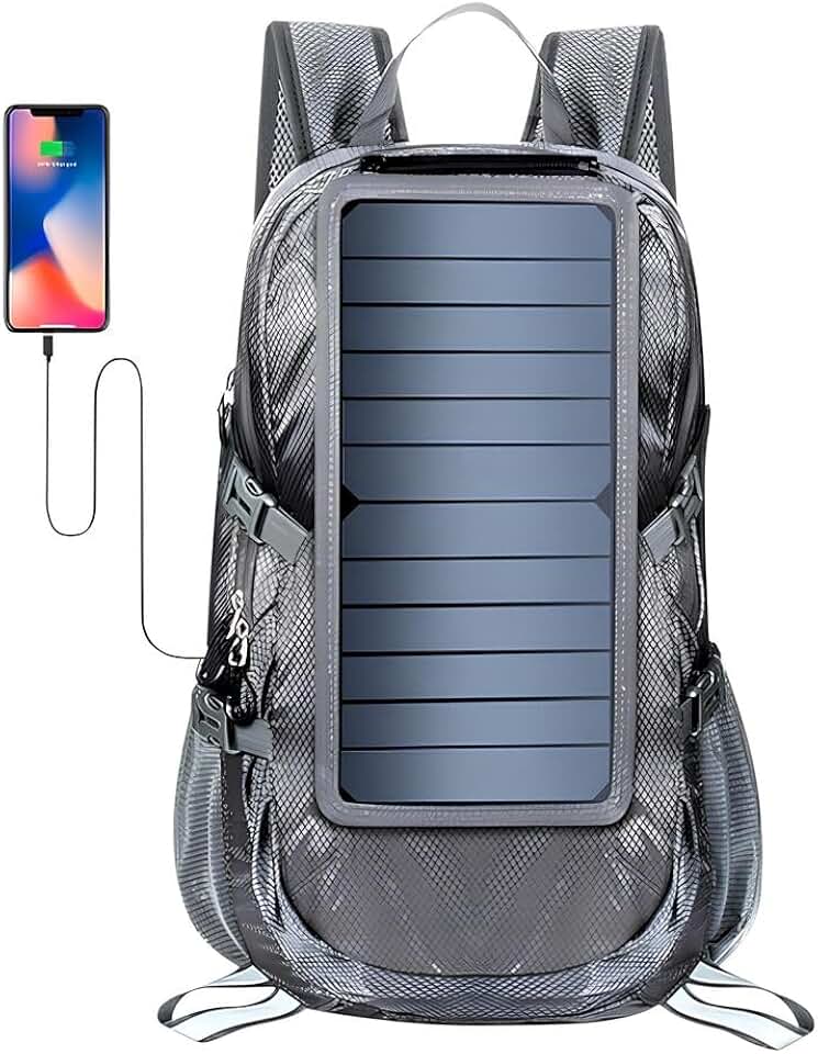 Mochila com Placa Solar Portátil, 30 Litros, Painel Fotovoltaico 6.5W, Preta, Alumínio, Sistema de Energia Solar