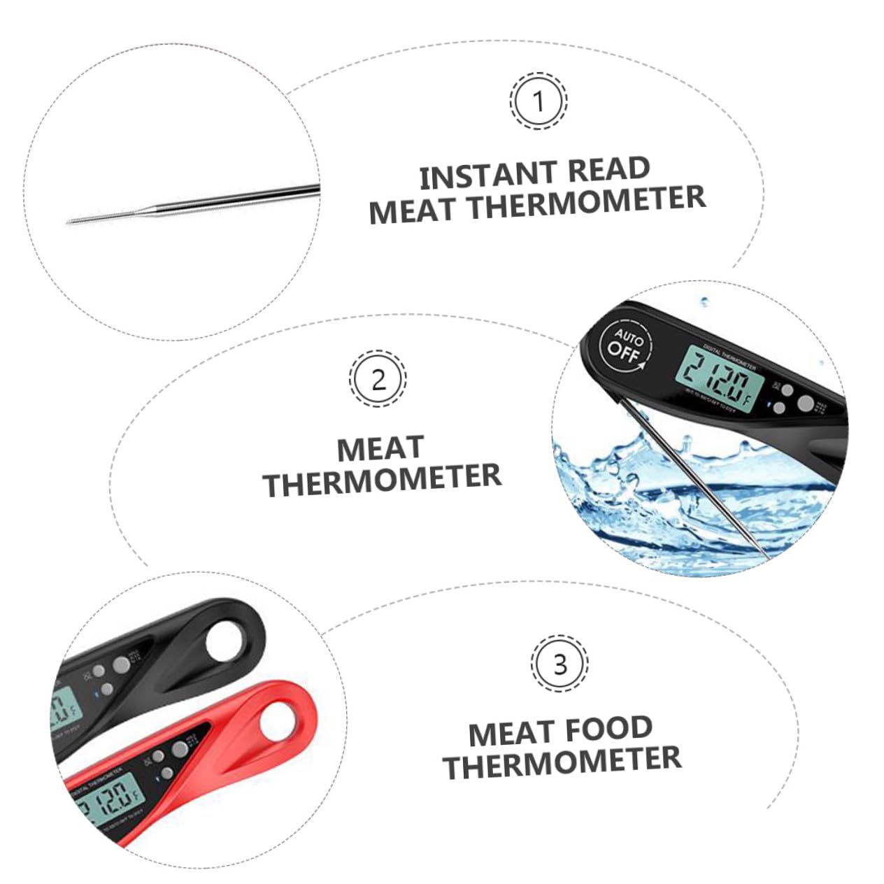 Cabilock 3 Piezas Termómetro De Barbacoa Termómetro Para Carne Freír Parrilla De Comida Termómetro De Alimentos Termómetro Digital Termometro De Carne De Cocina Abdominales Black
