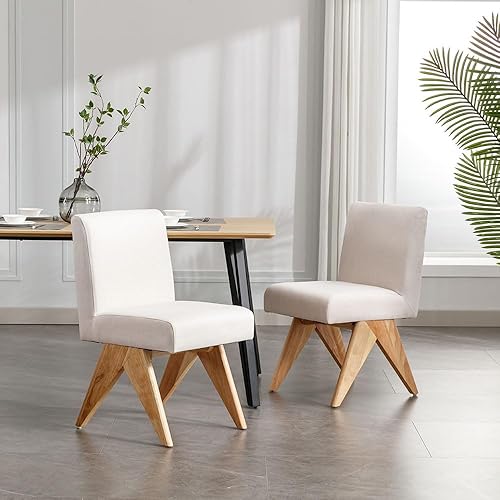 Miniatura 6 de Wahson Juego de 4 sillas de comedor modernas tapizadas de lino de mediados de siglo, silla de comedor de tela moderna sin brazos con patas de madera