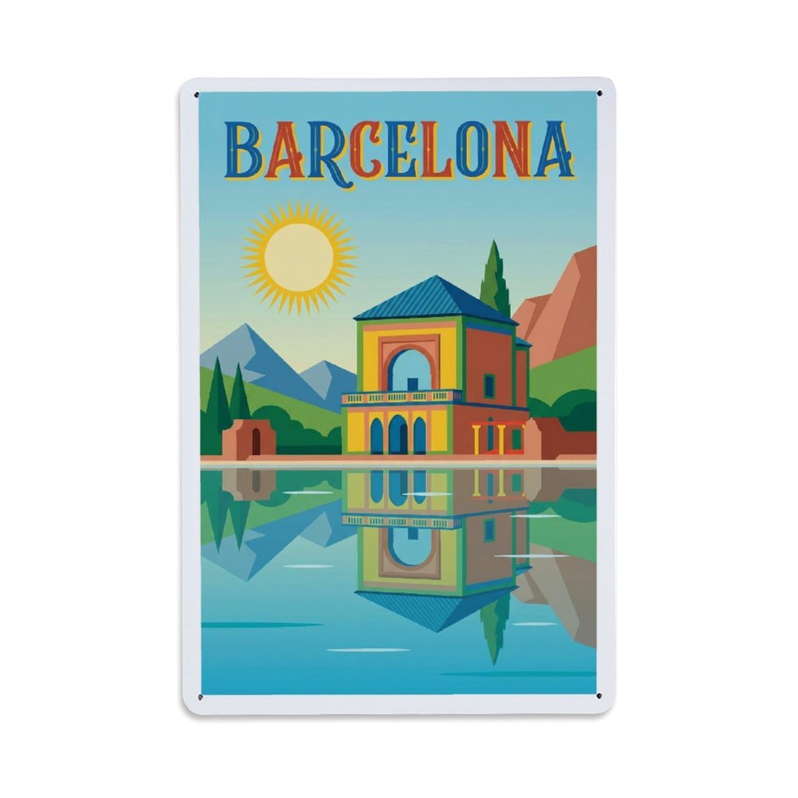 Vintage Travel Pavilion Spain Lakeside Metal Tin Sign Plaque Wall Decor for Cafe, Club Bar, Office, Home Garden Metal Poster 8x12Inch