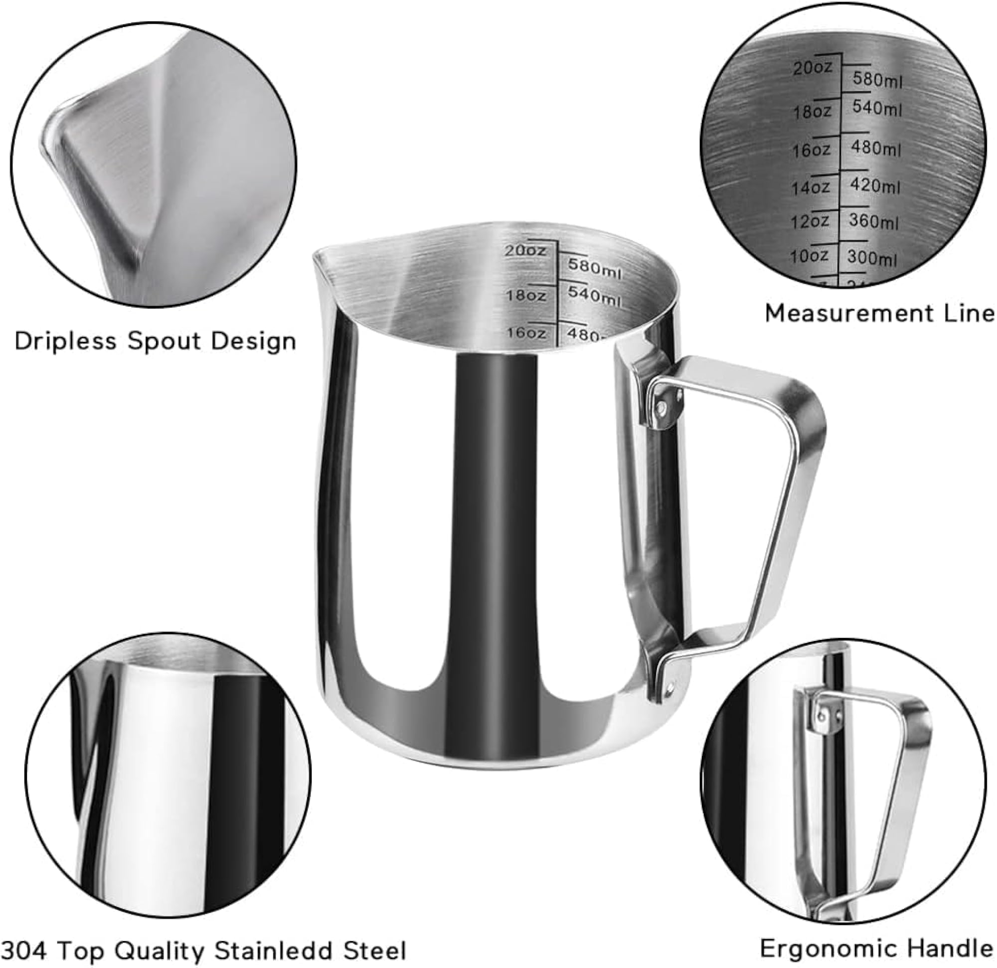 Stainless Steel Frothing Pitcher with Measurement Scale
