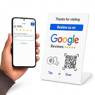 NFC Tap Google Review Stand, White, Compact 4.3"x2.7", 1-STAND | Boost Customer Feedback, Tap & Scan QR, No App, No Subscription, Works on iPhone & Android - Amazon product rated Grade A