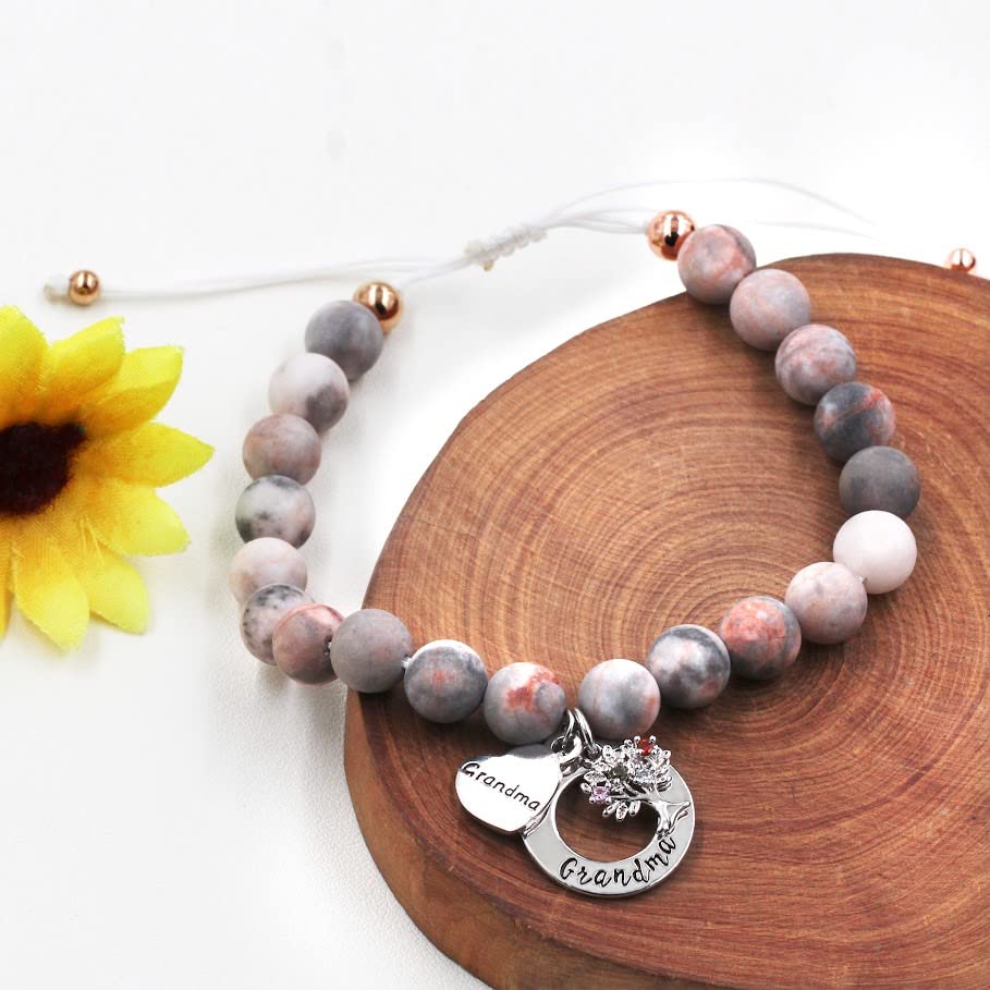 Image of Uloveido Grandma Bracelet for Nana - Gem Semi Precious Gemstone Beaded Bracelet Adjustable Mothers Day Gifts for Grandma from Granddaughter