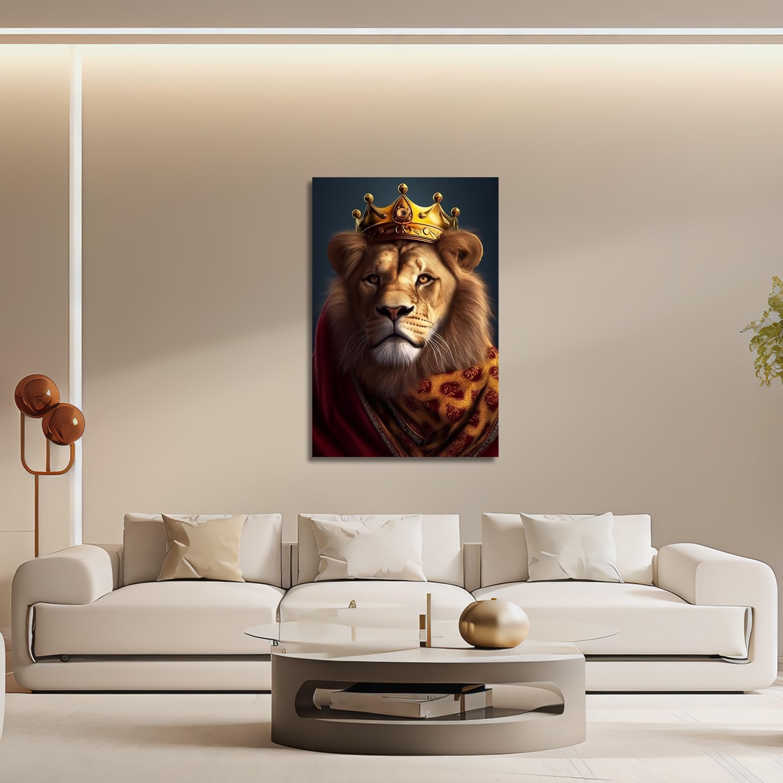 LZIMU Leone con Corona d'Oro Stampe su Tela Re Pittura Animale Fauna Opera d'Arte per la Decorazione della Parete della Camera da Letto dell'Ufficio Incorniciato (30x45cm