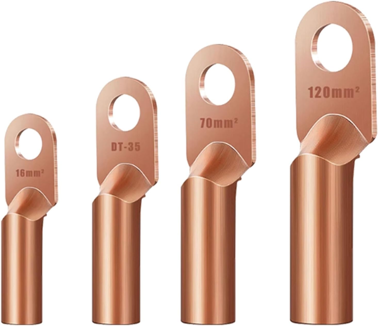 DT Copper Terminals, 10/16/25/50mm² Heavy Duty Cable Connectors, Pure Wire Nose Lugs for Automotive Electrical Wiring