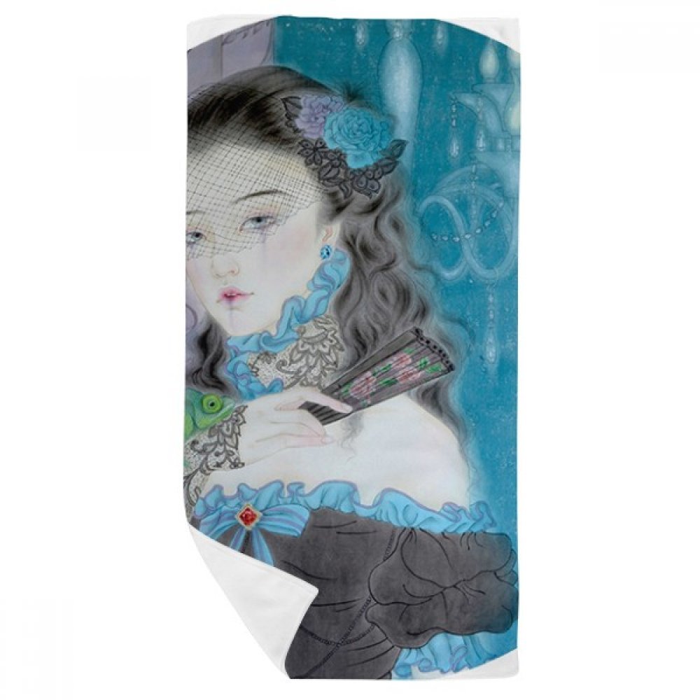 Serviette de bain doux style fille imprimé chinois classique multicolore format 35x70cm