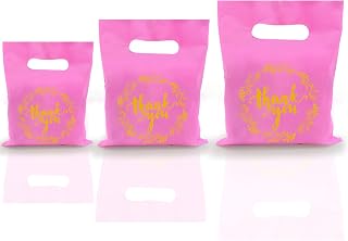 100 PCS 3 Sizes Thank you Plastic Merchandise Bags Shopping Bags with Handle Retail Bags Gift Bags for Boutique Die Cut Bags for Small Business Thanksgiving Day bags