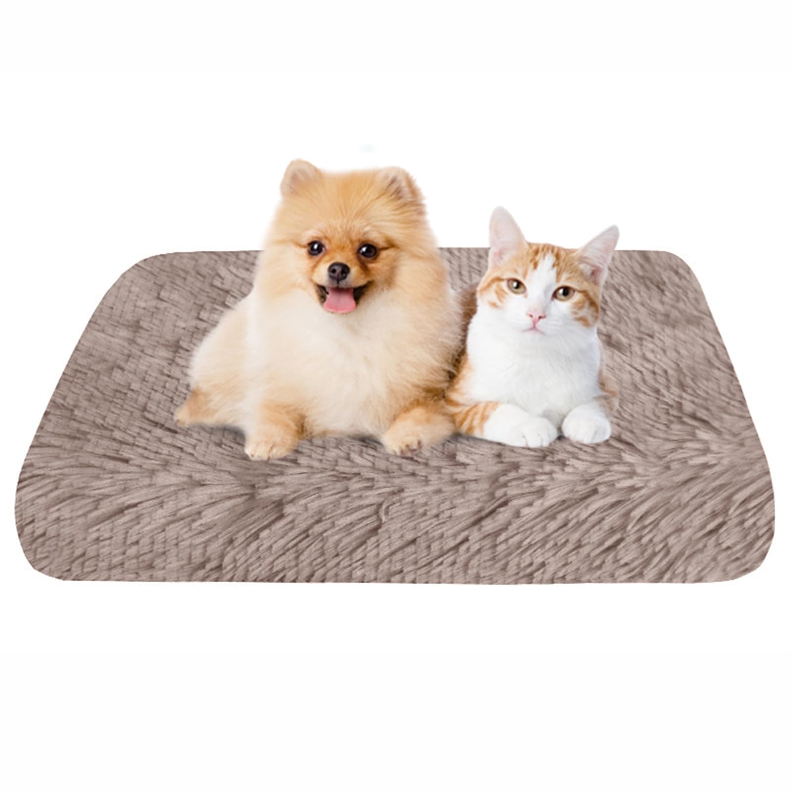 BESTORI Dog Bed Soft Plush Waterproof Lining Dog Crate Pad Mat with Removable Washable Cover Fluffy Anti-Slip Pet Mats for Sleeping Playing, Khaki 02, 100 x 60 x 7 cm