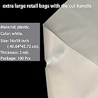 Vista 4 de Krodtige Paquete de 100 bolsas de plástico blanco grandes de 16 x 18 x 2 mil de grosor con asas troqueladas, bolsa de plástico brillante perfecta