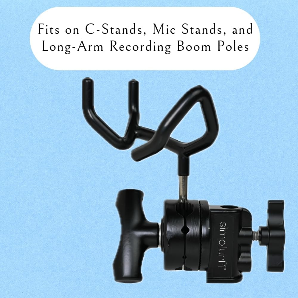 Microphone Boom Pole Mounting Kit with Cradle and 2.5-inch Grip Head - Sturdy Metal Holder for C-Stands and Mic Stands - Audio Recording and Boompole Support - black