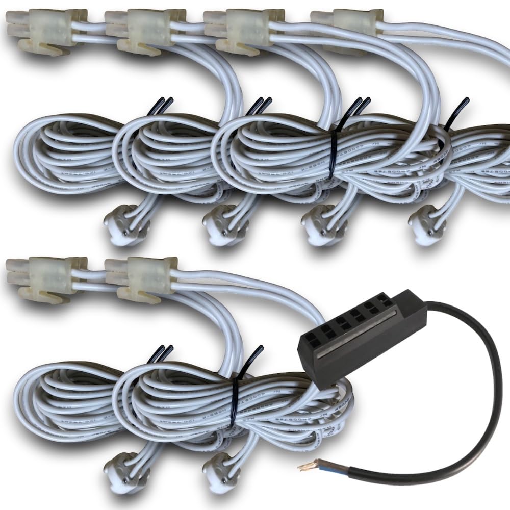 Rolux LED Einbaustrahler 6er Set – 12V, 3W, Warmweiß (250 lm) – IP44 Feuchtraum geeignet – Inkl. Trafo, AMP Kabel (120 cm) & 6-fach Verteiler – Ideal für Bad, Küche, Dusche & Außenbereich – Weiß